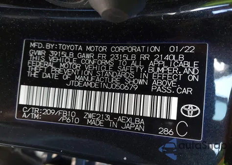 2022 Toyota Corolla Hybrid Le from USA, damaged, VIN JTDEAMDE1NJ050679
